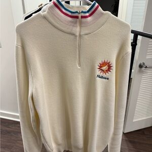 Malbon Cream Half-Zip Sweater with Embroidered Logo